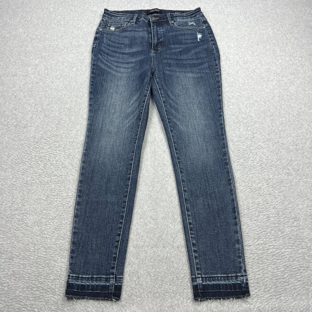 Judy Blue Jeans Womens 13/31 Blue Dark Skinny Fit Tummy Control Raw Hem JB88417